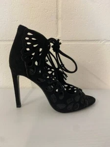 Zara High Heel Size 3 Black Suedette Cut Out Peep Toe Stilettos EU 36 - Picture 1 of 8