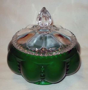 Coperchio piatto vaso polvere melone perline vetro artistico involucro edera verde smeraldo Fenton vintage - Foto 1 di 6