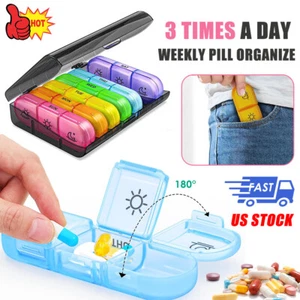 1X Weekly Pill Organizer 3 Times a Day 7 Day Daily Use Vitamins Holder Box Case - Picture 1 of 10