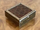 Vintage Snakeskin Compact Square Pill Box Brass Trinket