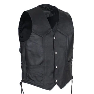 Boys Black Leather Motorcycle Vest - 10-12 - Biker Kids Childs - XL - Side Lace - Picture 1 of 3