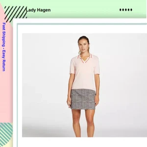 Lady Hagen Women's Contrast Trim Short Sleeve Golf Polo, Pink, Size XS - Picture 1 of 3