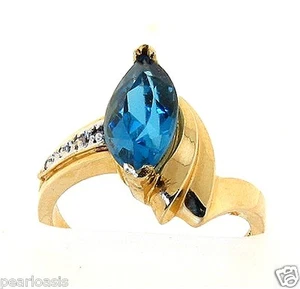 Anello originale topazio blu e diamanti in oro giallo 14 carati, 3,5 grammi, misura 6,25, NUOVO - Foto 1 di 4