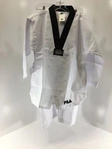 Set top e pantaloni uniformi da taekwondo Fila unisex giovane 2 pezzi bianco/nero US:14 nuovi con etichette @ - Foto 1 di 11