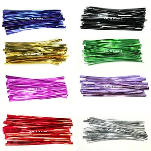 Coloured Metallic Twist Ties 10cm for Cone Cellophane Bags Party/Cake 4 inch UK - Picture 1 of 11