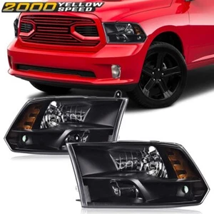 Fit For 2009-2012 Ram 1500 2500 3500 Black Housing Amber Corner Headlights Pair - Picture 1 of 9