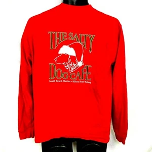 Camisa de vacaciones The Salty Dog Café roja manga larga sombrero de Santa de colección - talla mediana - Imagen 1 de 5