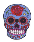 Patch écusson crâne mexicain  tête de mort bleu  rose 7,5 x 10 cm