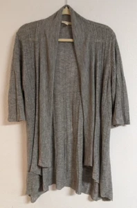 Women's EILEEN FISHER Gray Linen Blend Open Waterfall Cardigan Sweater M - Picture 1 of 8