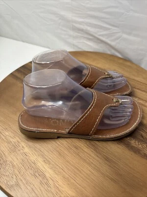 Sandalias KINO Lily Marrón 7 Blanco Contraste Cordón Puntada Tanga Key West Zapatos Foto 1 de 4