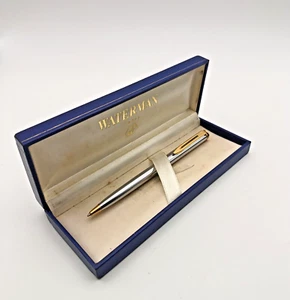Vintage Waterman Executive Edelstahl Kugelschreiber vergoldeter Rand & Clip mit Etui - Bild 1 von 7