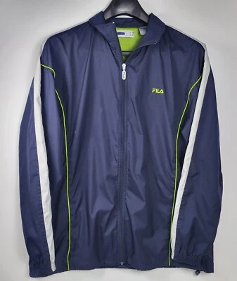 Fila Athletic Track Windbreaker Jacket Mens XXL 2XL Navy With Acid Green Accent - Image 1 of 4