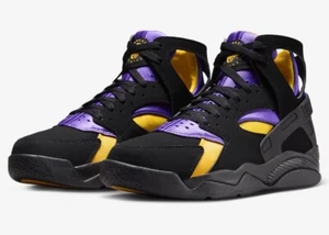 Nike Air Flight Huarache “Lakers Away” Black Varsity Purple Sz 9 FD0188-001 - Picture 1 of 8