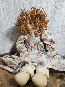 Vintage Hand Made Cloth Doll & Clothes 22" Long Floral Dress Solid Knickers - Picture 1 of 14