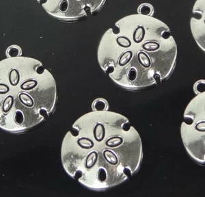 6 Sand Dollar Charm Antique Silver Pewter Shell Pendant 23x20mm - Picture 1 of 3