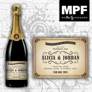 Personalised Wedding Champagne Prosecco Bottle Label - Vintage Shabby - Picture 1 of 14