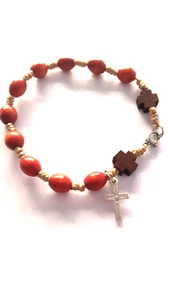 Bracciale decina rosari braccialetto ovali mm8x9 con croce in ferro + due croci  - Picture 1 of 9