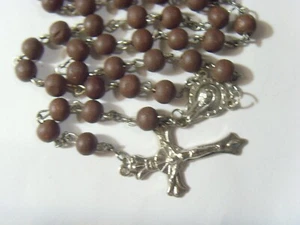 vintage catholic religious Saint Mary brown beads Faith rosary 52068 - Imagen 1 de 3
