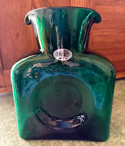 Looks New, Blenko Emerald Green Art Glass Double Spout Water Pitcher Carafe 8” - Picture 1 of 15