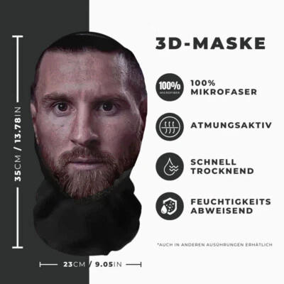 Realistische Lionel Messi 3D-Druck Vollgesichtsmaske – Atmungsaktiv, Witz - Bild 1 von 2