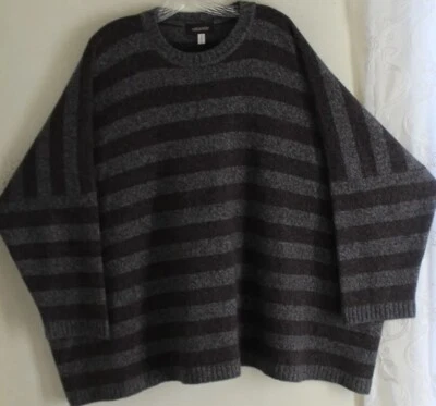 Eskandar O/S 28"L Oversized 100% Cashmere BROWN GRAY Multi-Ply Crewneck Sweater - Image 1 of 4