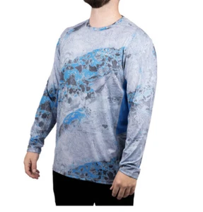 Realtree Wav3 Mens Gray Blue Reversible Long Sleeve Performance Fishing Shirt XL - Picture 1 of 10