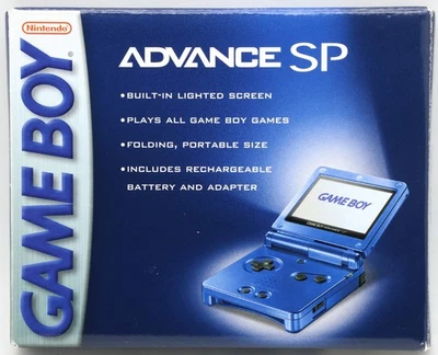 Nintendo Game Boy Advance SP Cobalt Blue cracked hinge w box AC Adapter AGS-001 - Image 1 of 4