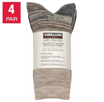 Calcetines Kirkland Signature Damas Mezcla Lana Merino Crew Talla 6-10 1/2 4 Pares Nuevos Foto 1 de 2