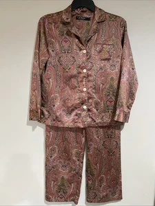 Conjunto de pijama de satén rosa cachemira Lauren Ralph Lauren para mujer sensación de seda talla pequeña - Imagen 1 de 12