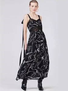 Hayley Menzies Silk Maxi Dress Size S Black Georgette Lace Horse Equestrian - Bild 1 von 15