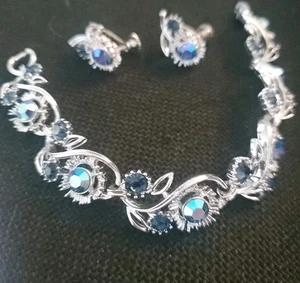 Lisner Vintage Armband und Ohrringe blau Strass 50er Jahre  - Bild 1 von 10