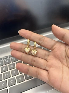 18k Saudi Gold Tricolor Heart Dangling Earrings, 2.66g Total Weight - Picture 1 of 4