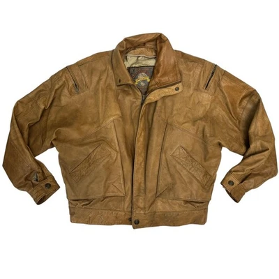 Adventure Bound Unisex Medium Brown Leather Jacket Vintage 1980s Full Zip - Image 1 of 4