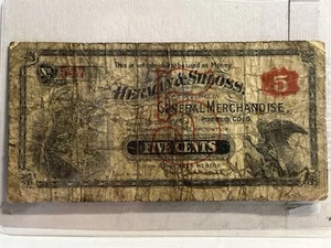 Very Early Rare 1/4 Known! Herman  & Shloss 5 Cents SCRIP WESTERN NOTE Pueblo Co - Picture 1 of 3