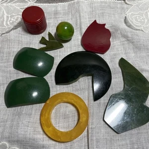 Bakelite Catalin Unfinished Shapes Parts Pieces Repurpose Green Bead CRF4-59 - Picture 1 of 4