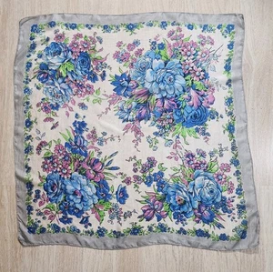 Vintage Schal Blumen lila grün blau quadratisch 32”x 32” - Bild 1 von 4