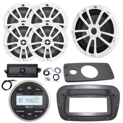 Radio Marina JBL, Bisel Spa, Adaptador, ANT, Amplificador, Kit, Sub, 4x Altavoz Blanco 6.5" 180W Foto 1 de 4