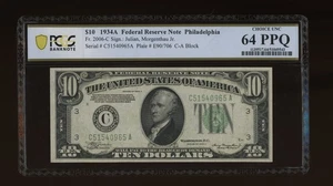 DBR 1934-A $10 FRN Philadelphia Fr. 2006-C PCGS-B 64 PPQ Serial C51540965A - Picture 1 of 2