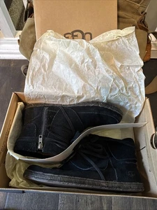 UGG Women's Reid Boot Size 9 Black Suede Tie Wrap Cushioned Moc Toe Casual - Picture 1 of 8