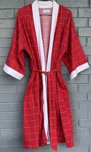 Vintage Christian Dior Monsieur Morgenmantel Kimono Stil rot kariert weißer Besatz One Size - Bild 1 von 23