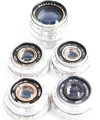 4 Industar-50 50/3.5 50mm & Jupiter-8 5cm f2 USSR 5 lenses lot m39 Zenit read - Image 1 of 4