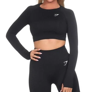 Gymshark Damen Cropped Trainingsshirt Schwarz Slim Vital Seamless Crop Top Neu - Bild 1 von 3