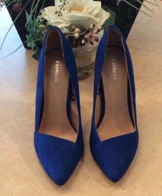 Nuevo Express Mujer Azul Punta Cerrada Gamuza Tacones de Aguja Zapatos de salón Talla 6 Foto 1 de 4
