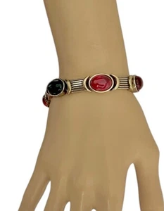 Vintage Deco Inspired Antique Golden Foldover Clasp Simulated Cat’s Eye Bracelet - Picture 1 of 4