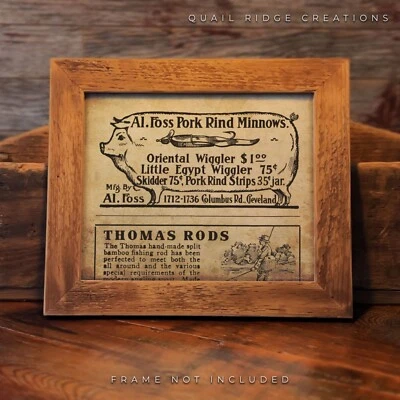 1920 Al Foss señuelos de pesca revista anuncio arte impresión 8X10 caza cabina pared decoración regalo Foto 1 de 4