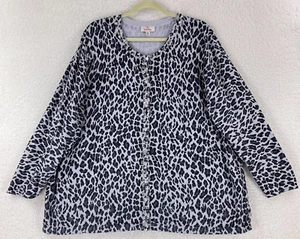 Quacker Factory Gray Animal Print Cardigan Womens Beaded Button-Up Plus Size 3X - Picture 1 of 17