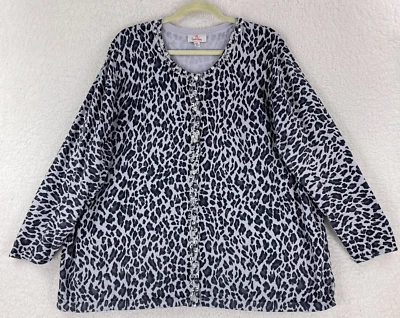 Quacker Factory Gray Animal Print Cardigan Womens Beaded Button-Up Plus Size 3X - Image 1 of 4