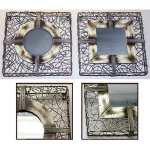 SET/2 SQUARE WALL MIRRORS 36CM X 36CM WIRE WORK FRAME WALL ART - Picture 1 of 4