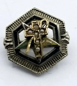 NOS New Old Stock 10k White Gold Enamel Pearl Masonic Lapel Pin #P810 - Picture 1 of 3