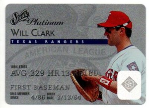 Will Clark Baseball Trading Credit Card Texas Rangers MLB 1995 Donruss 12/25